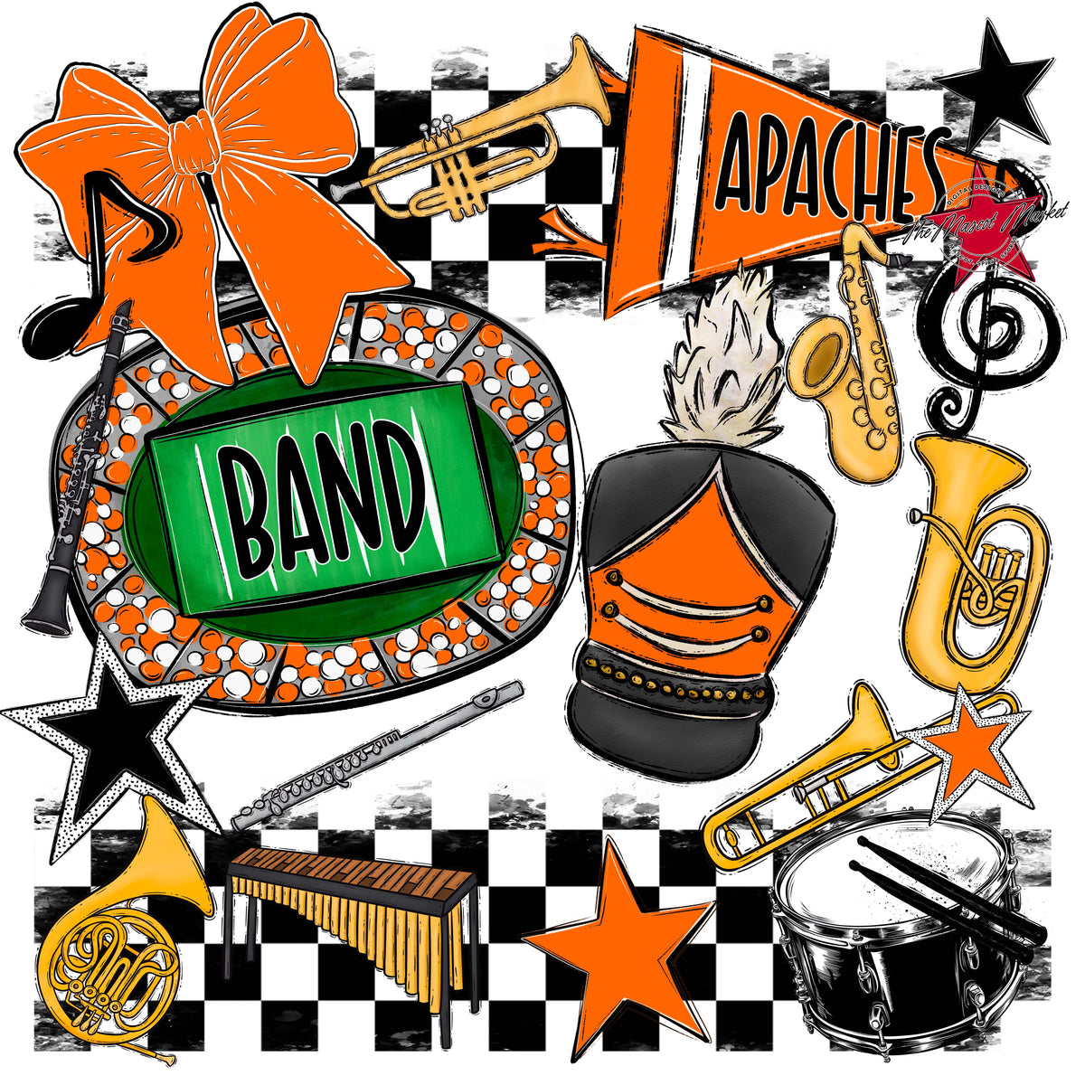 Apaches Band Checkers Design-Orange