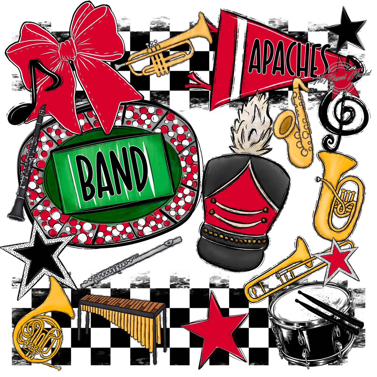 Apaches Band Checkers Design-Red