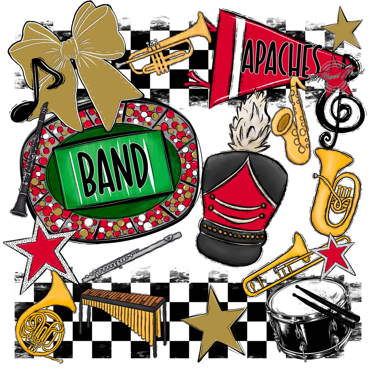 Apaches Band Checkers Design-Red & Gold