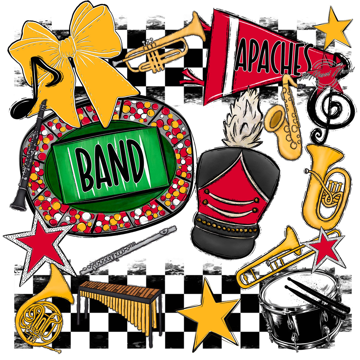 Apaches Band Checkers Design-Red & Yellow