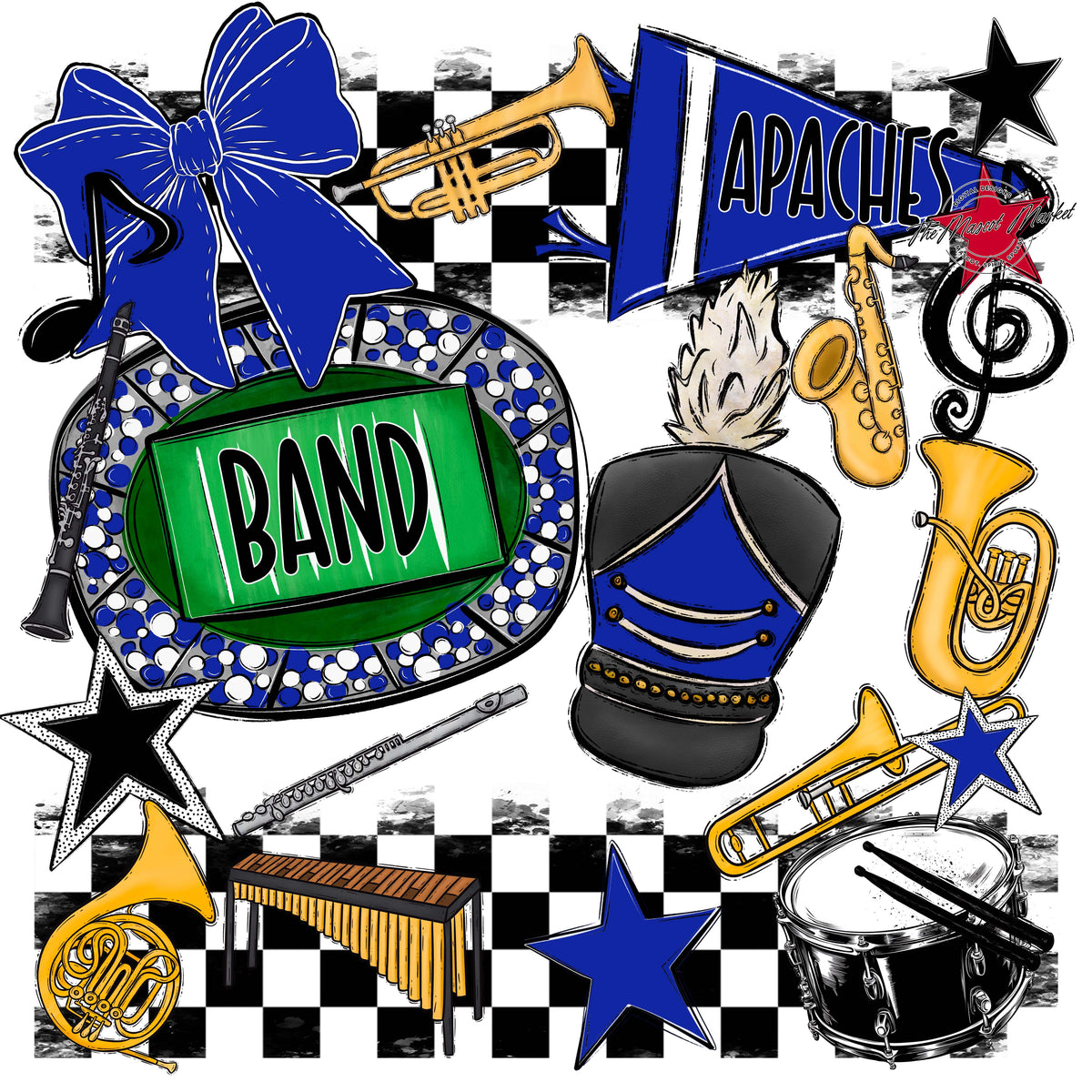 Apaches Band Checkers Design-Royal Blue