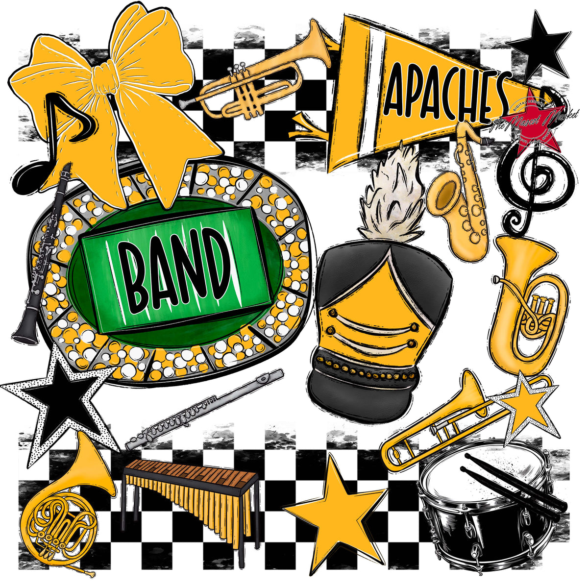 Apaches Band Checkers Design-Yellow