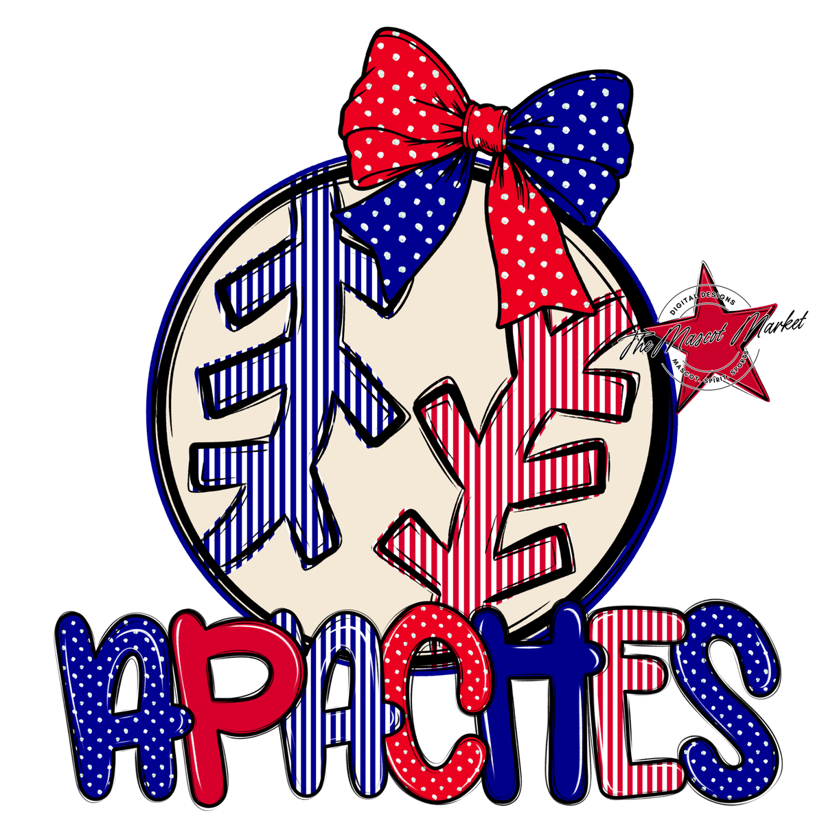 Apaches Baseball,Softball Spirit Design-Blue & Red