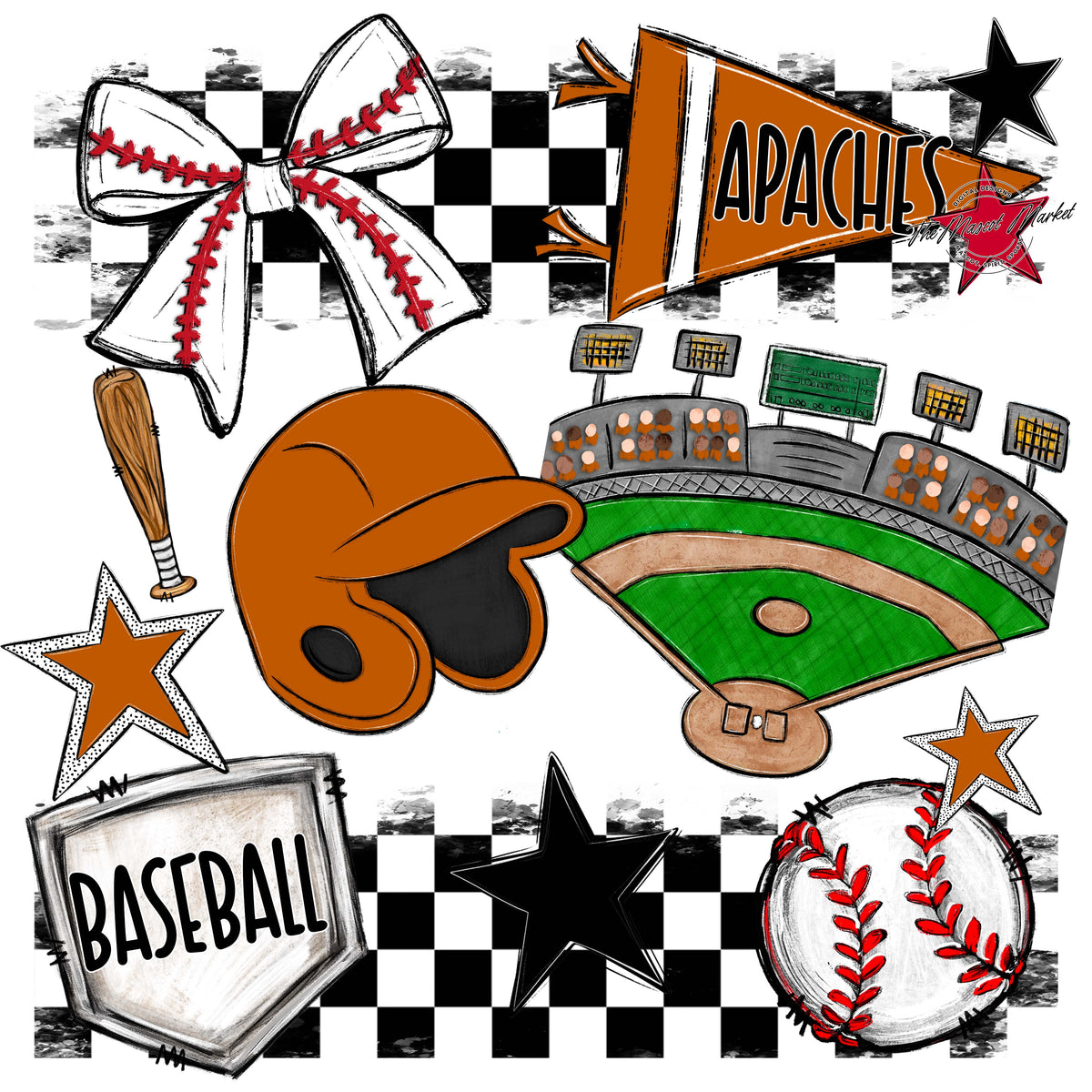 Apaches Baseball Checkers Design-Burnt Orange