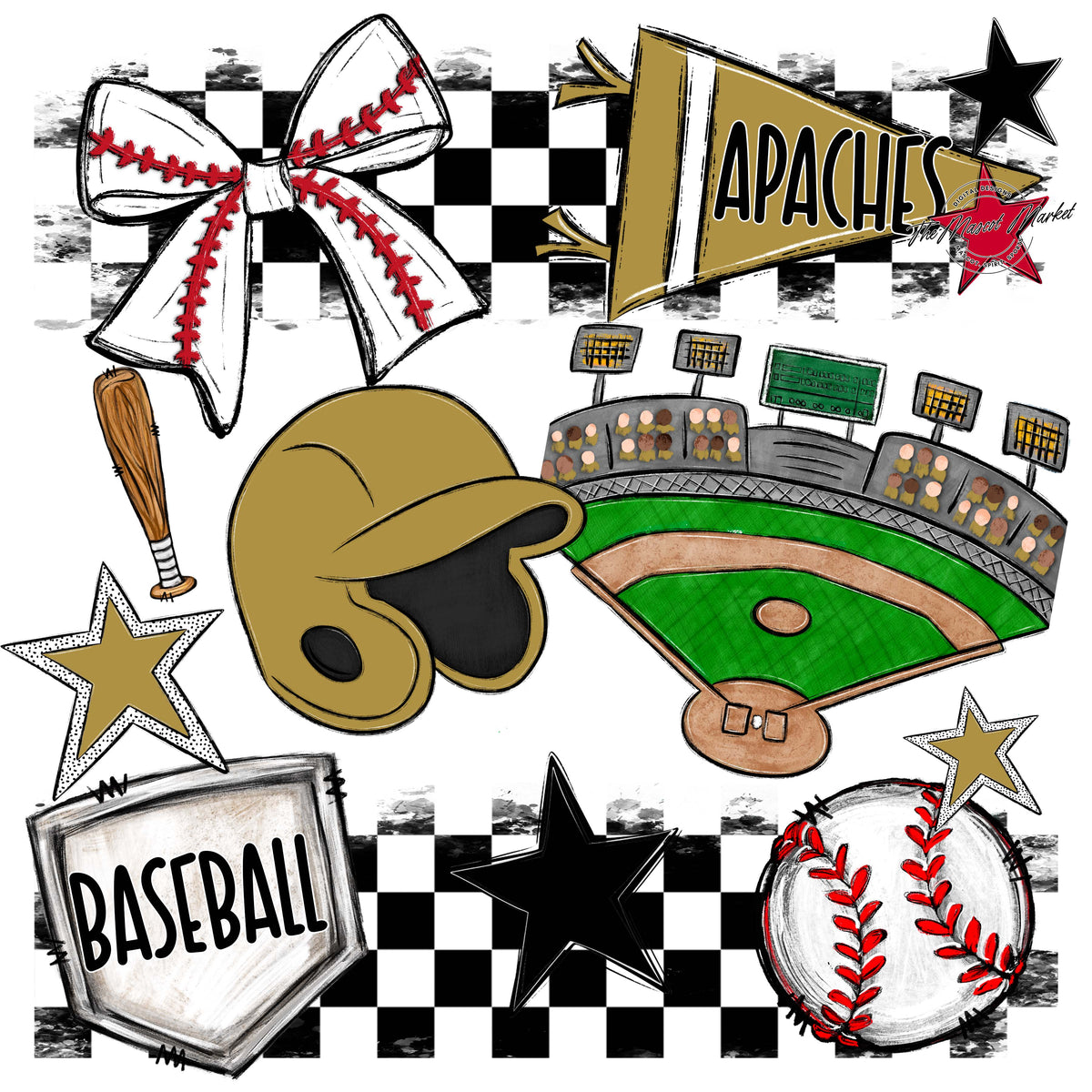 Apaches Baseball Checkers Design-Gold