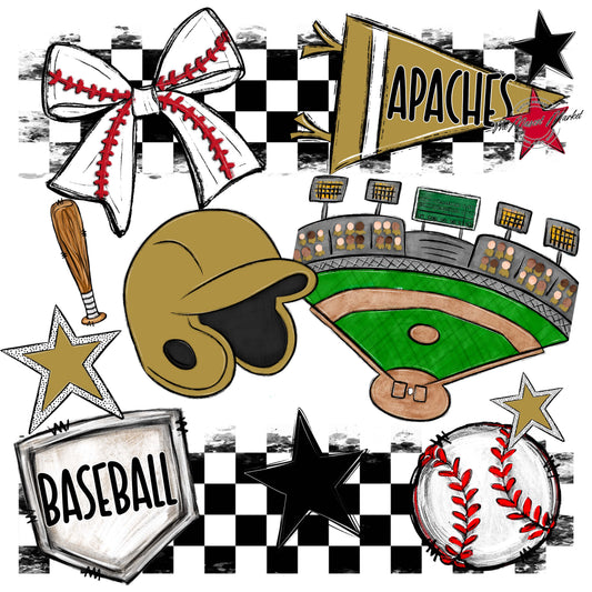 Apaches Baseball Checkers Design-Gold