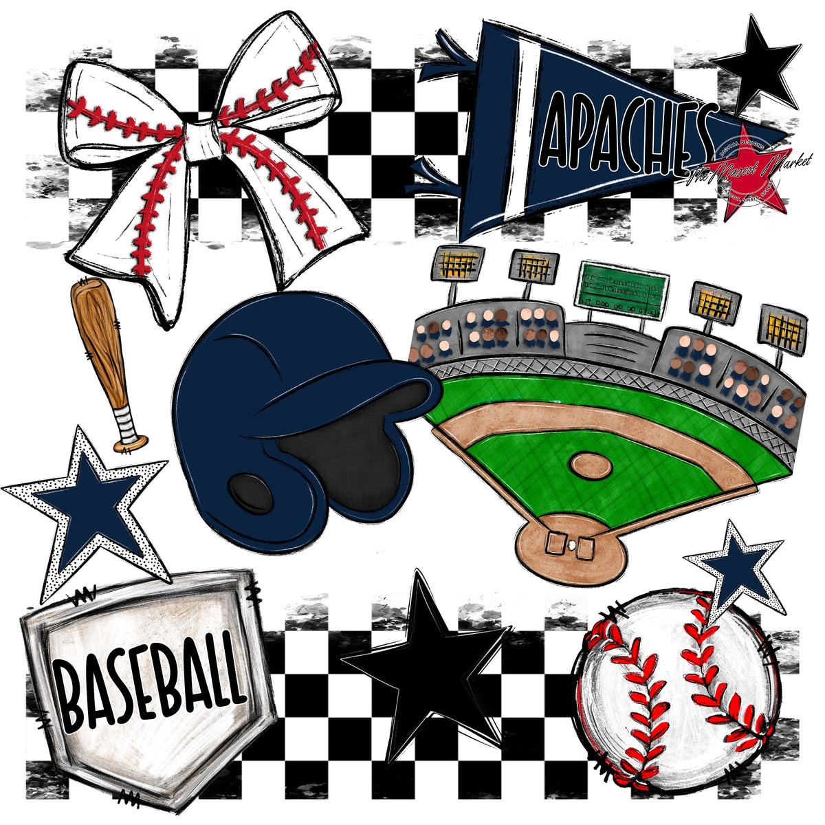 Apaches Baseball Checkers Design-Navy