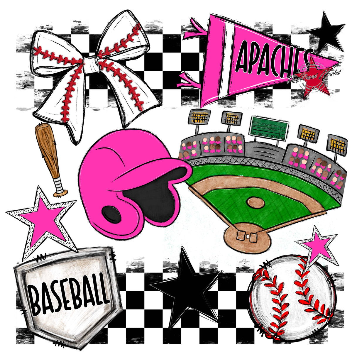 Apaches Baseball Checkers Design-Pink