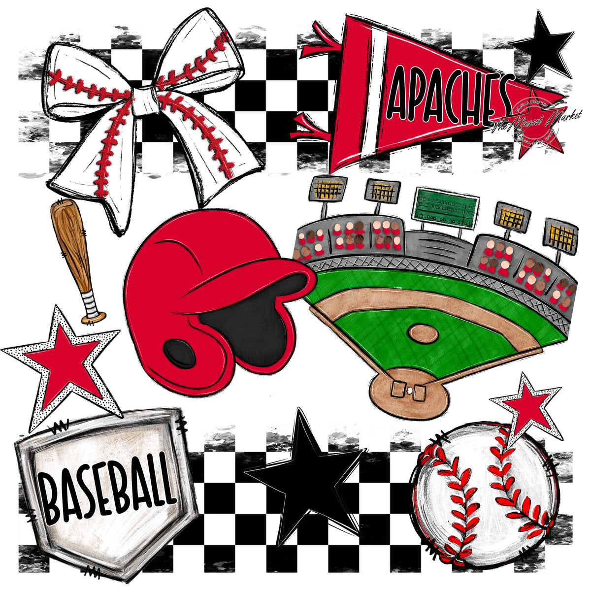 Apaches Baseball Checkers Design-Red