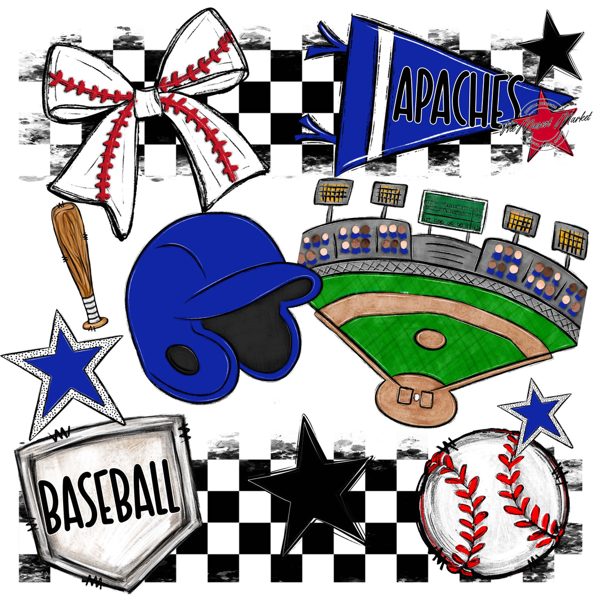 Apaches Baseball Checkers Design-Royal Blue