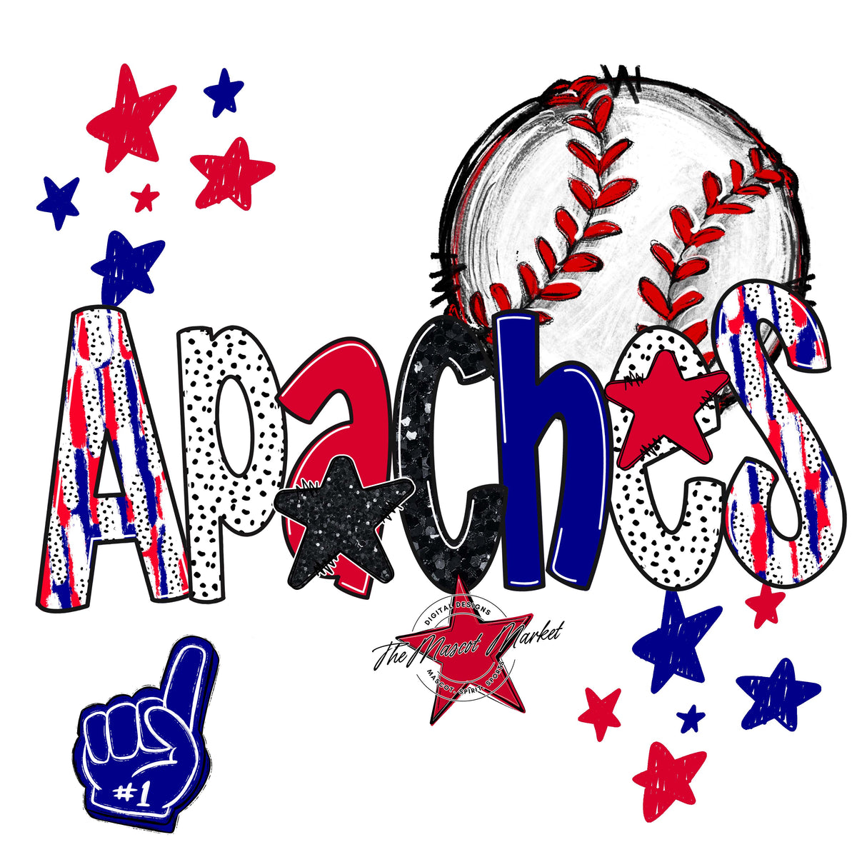 Apaches Baseball Scrape-Blue & Red
