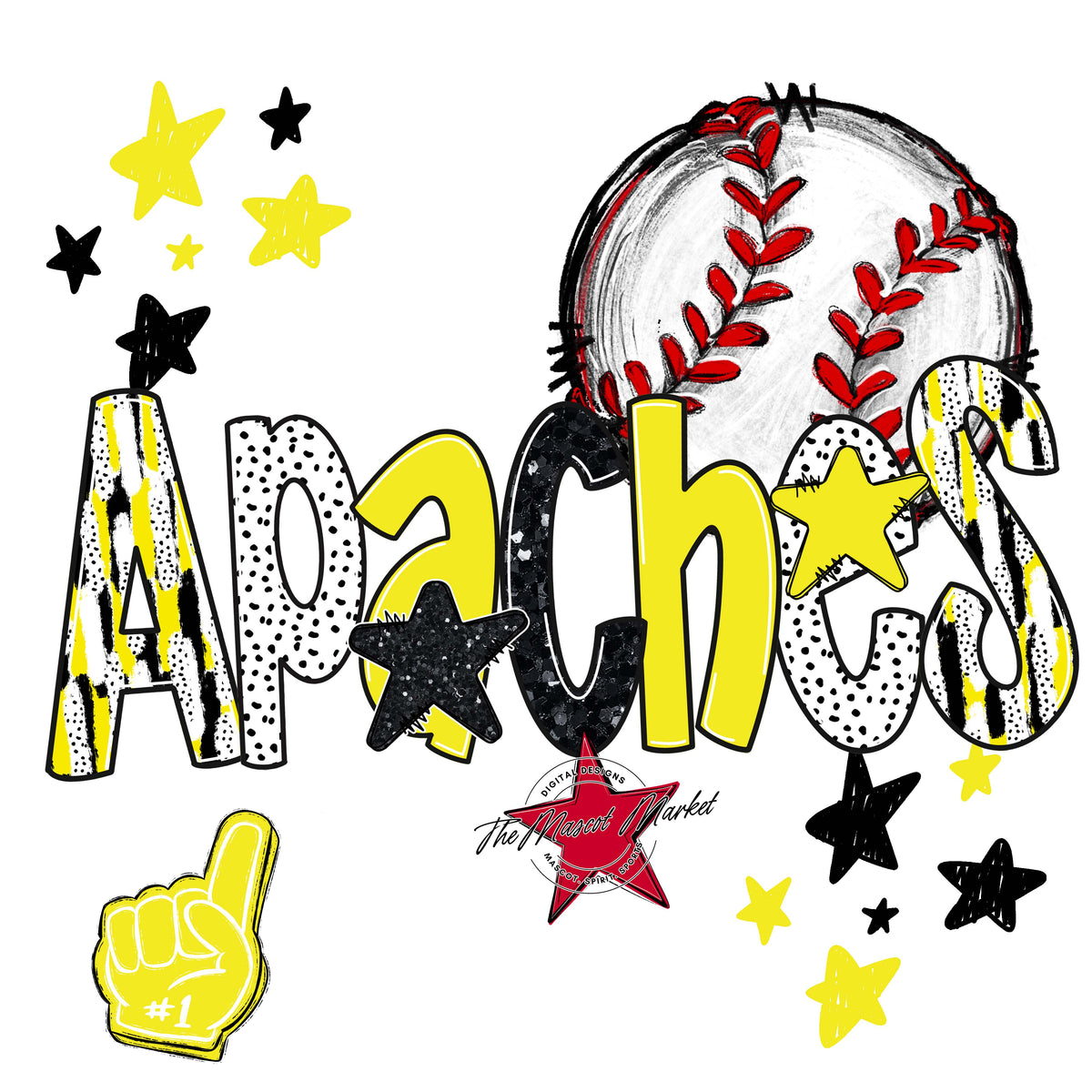 Apaches Baseball Scrape-Bright Yellow