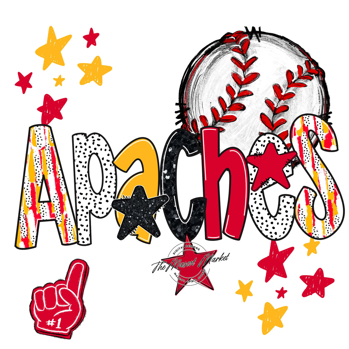 Apaches Baseball Scrape-Red & Yellow