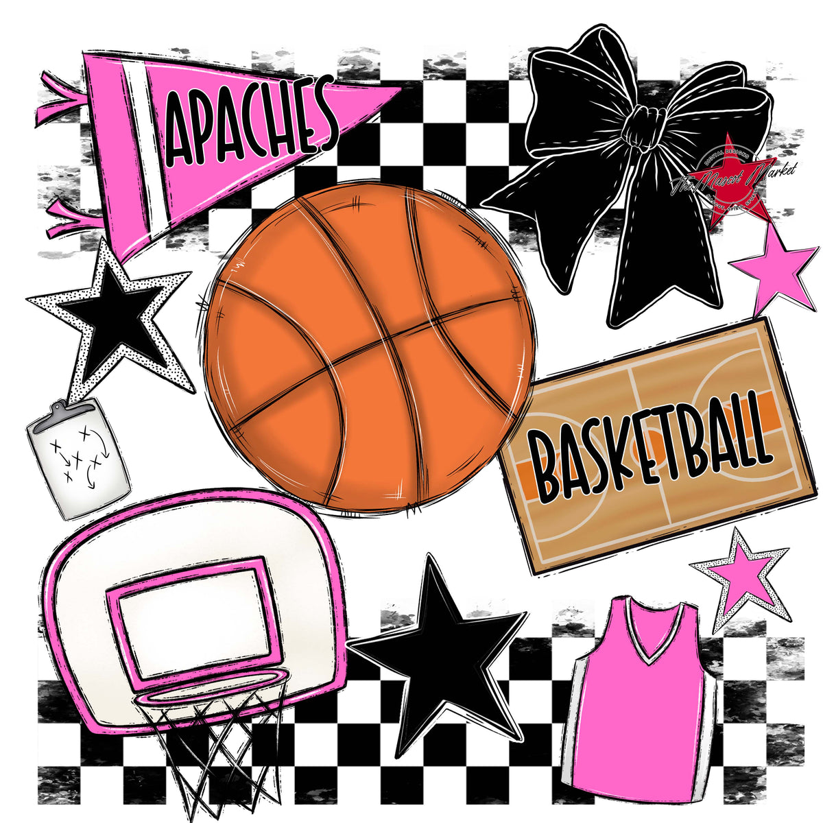 Apaches Basketball Checkers Design-Baby Pink