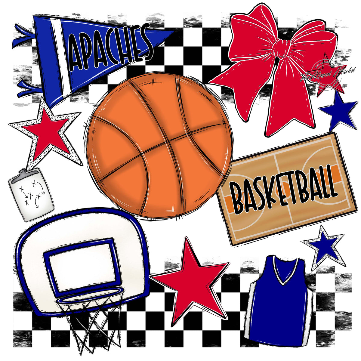 Apaches Basketball Checkers Design-Blue & Red