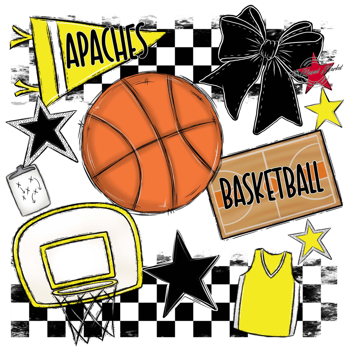 Apaches Basketball Checkers Design-Bright Yellow