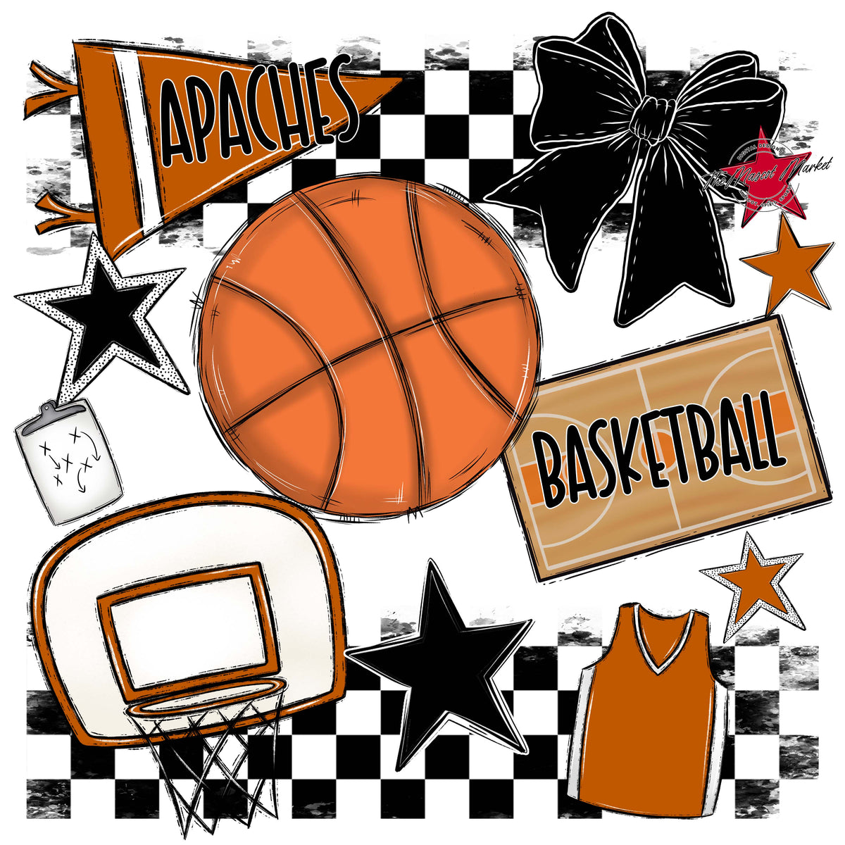 Apaches Basketball Checkers Design-Burnt Orange