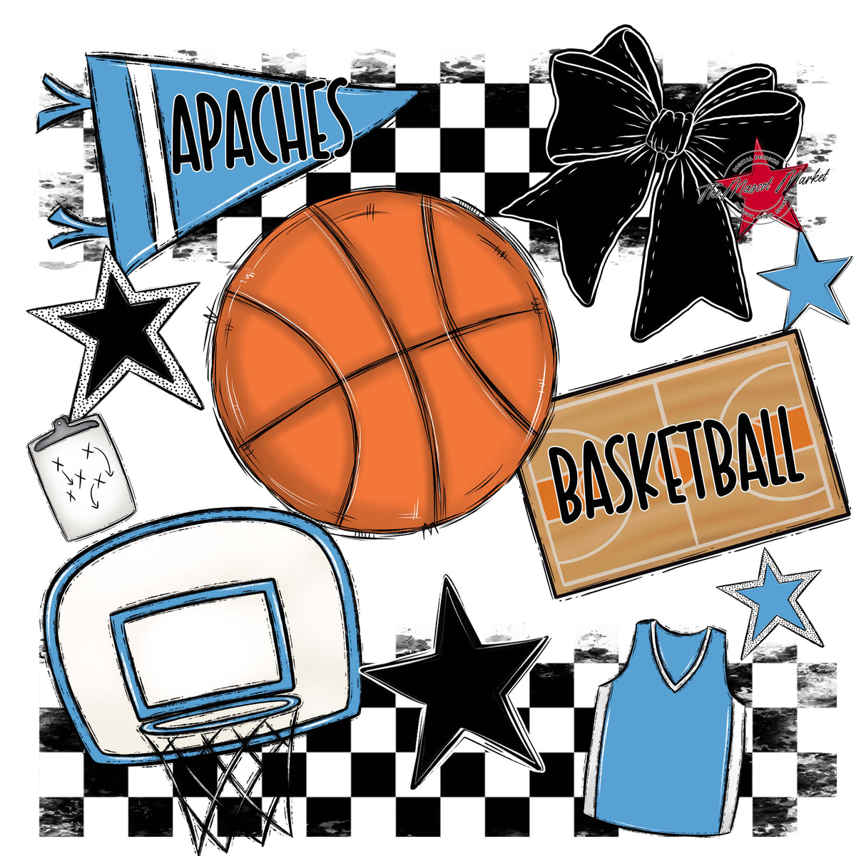 Apaches Basketball Checkers Design-Carolina Blue