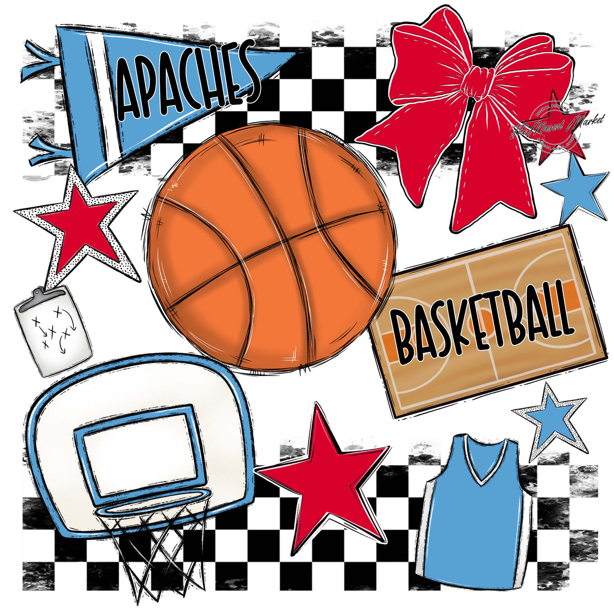 Apaches Basketball Checkers Design-Carolina Blue & Red