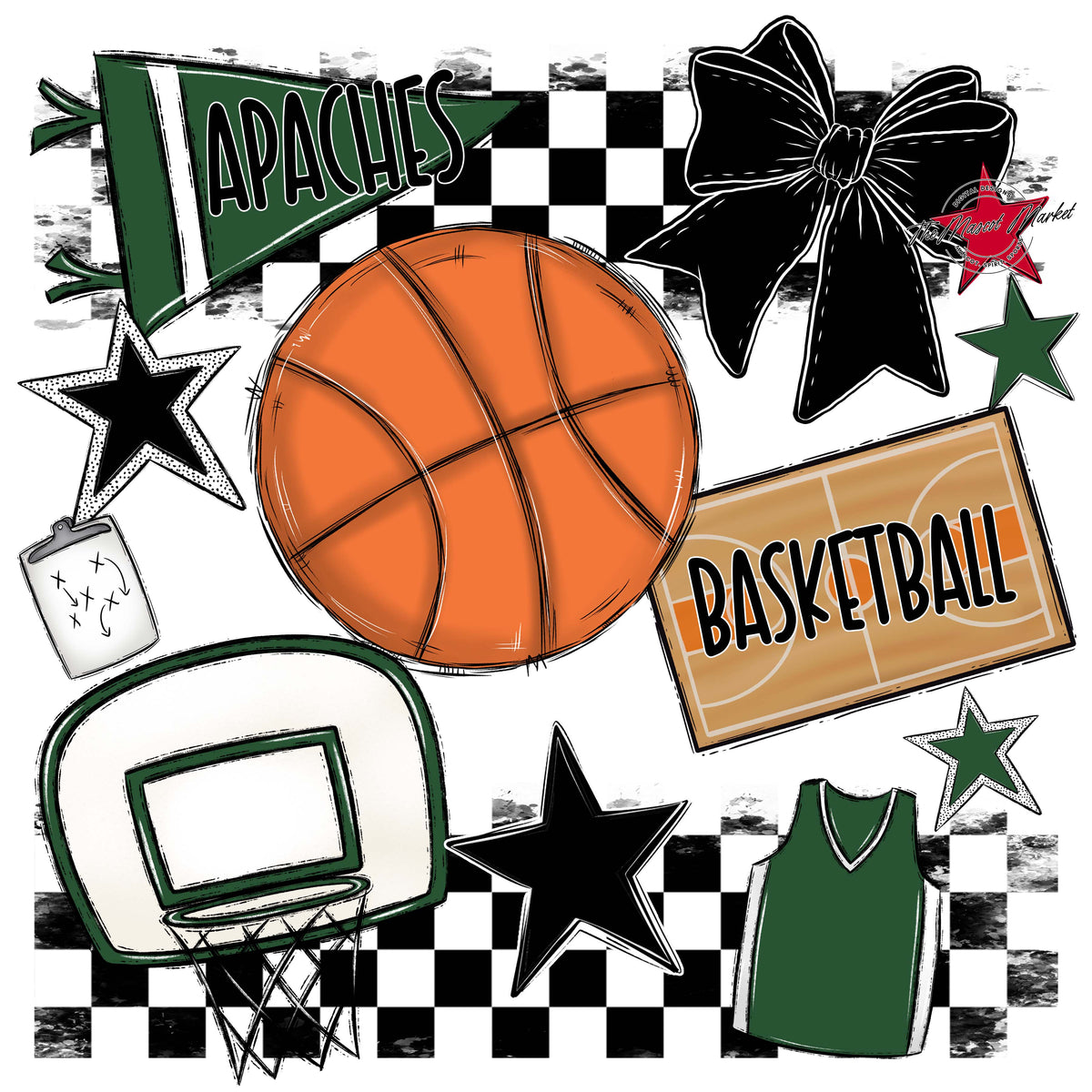 Apaches Basketball Checkers Design-Green