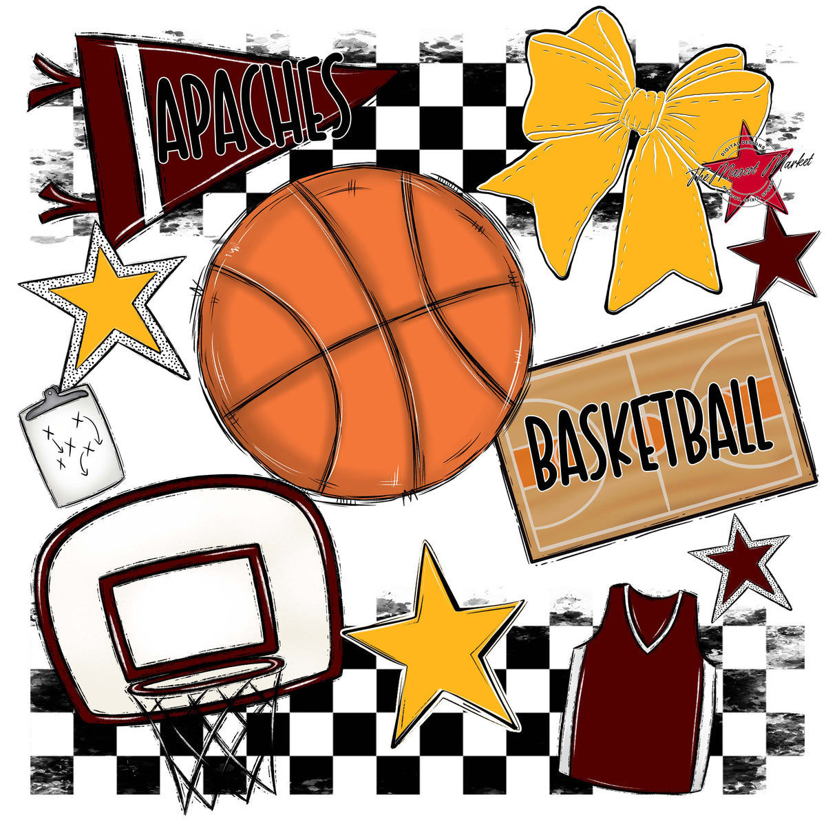 Apaches Basketball Checkers Design-Maroon & Yellow