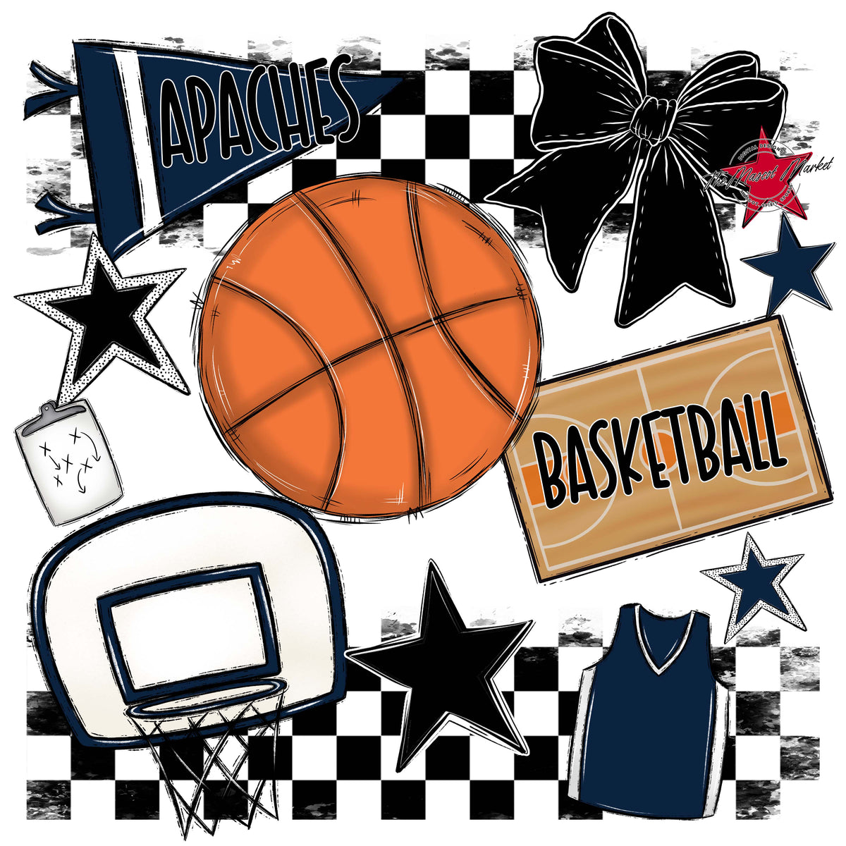 Apaches Basketball Checkers Design-Navy