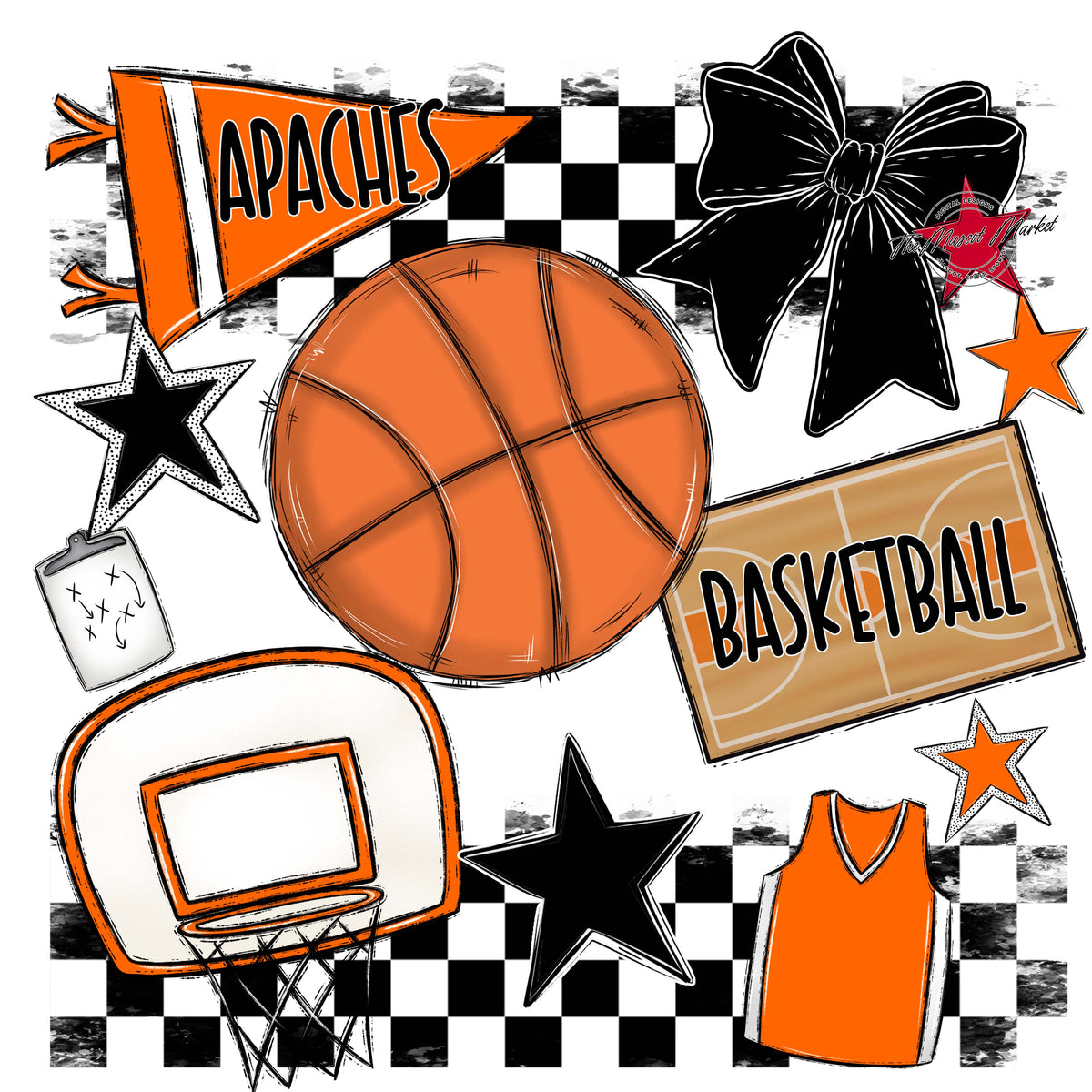 Apaches Basketball Checkers Design-Orange