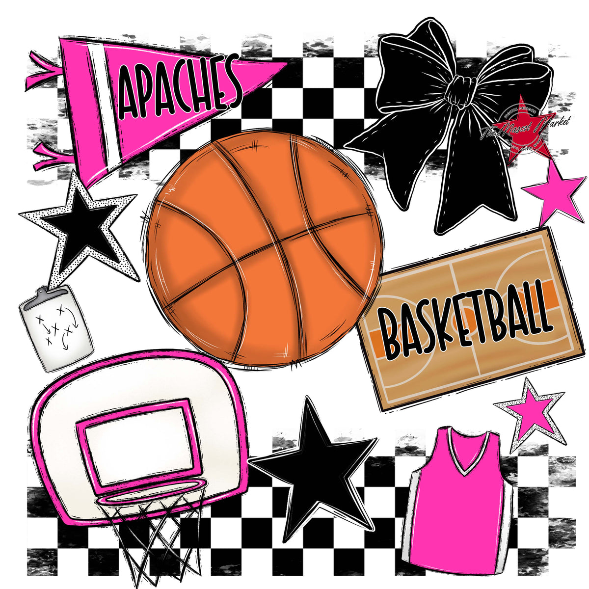 Apaches Basketball Checkers Design-Pink