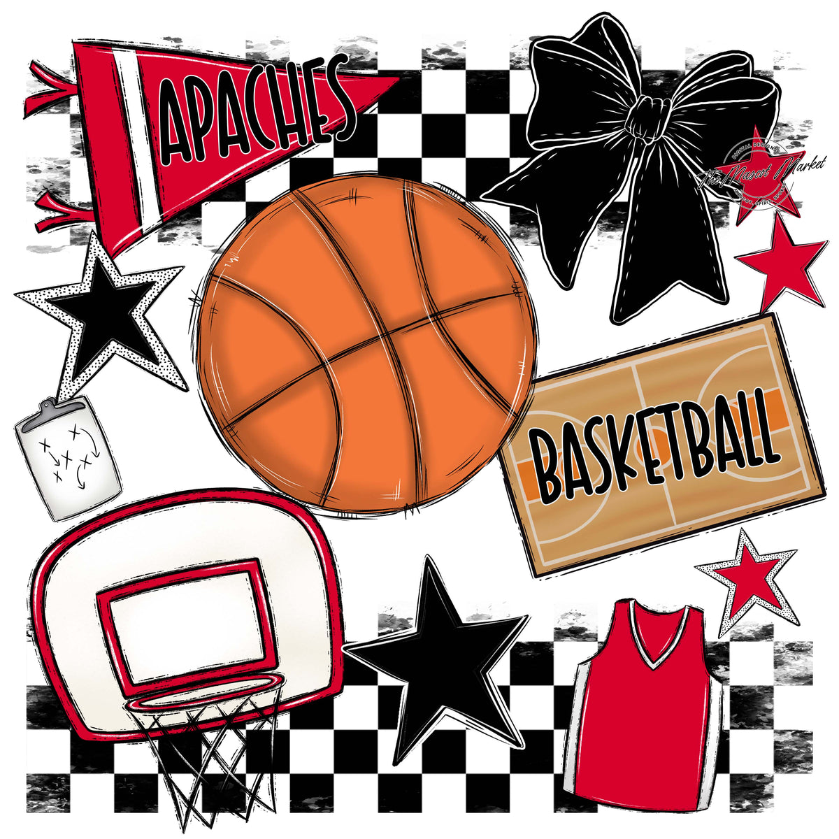 Apaches Basketball Checkers Design-Red