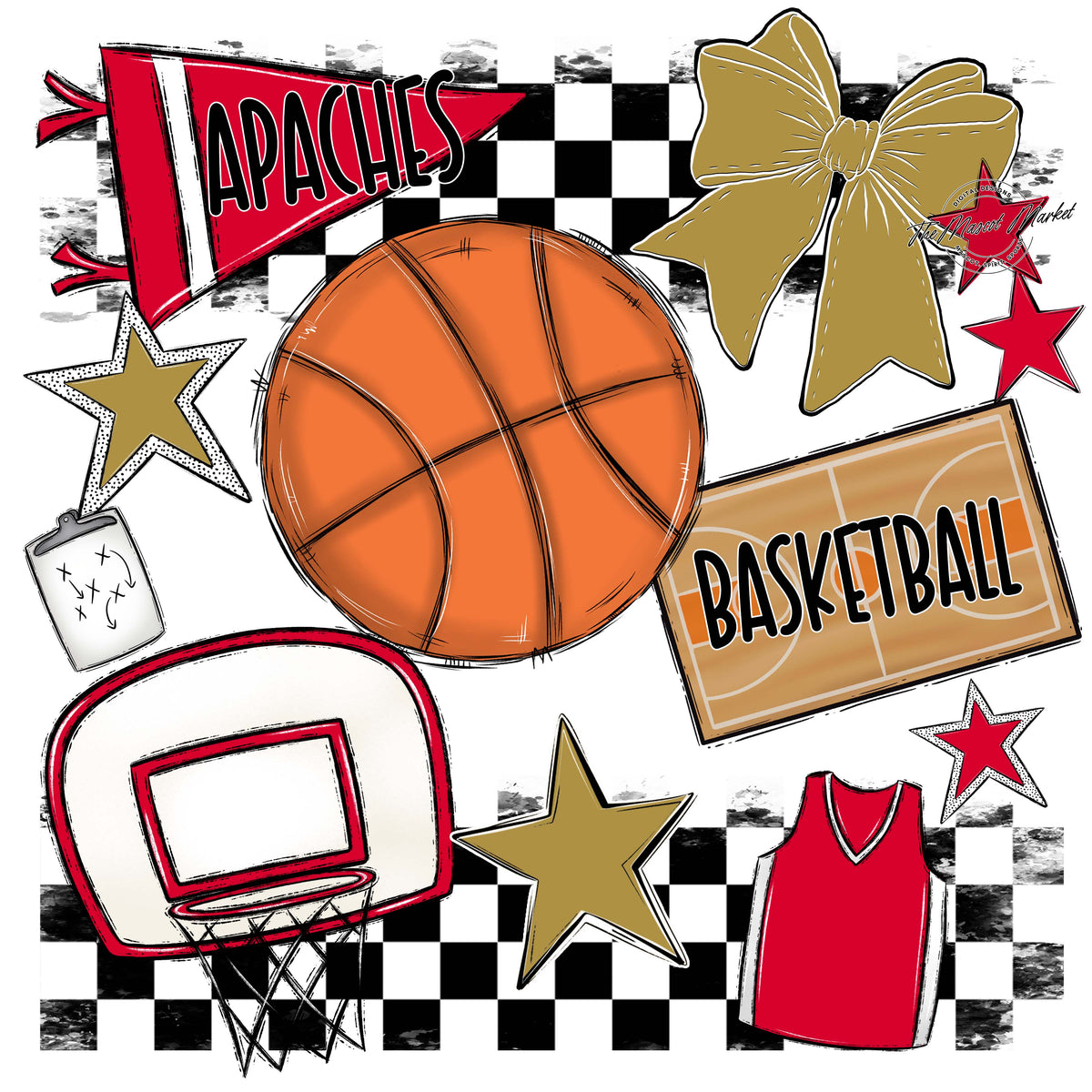 Apaches Basketball Checkers Design-Red & Gold