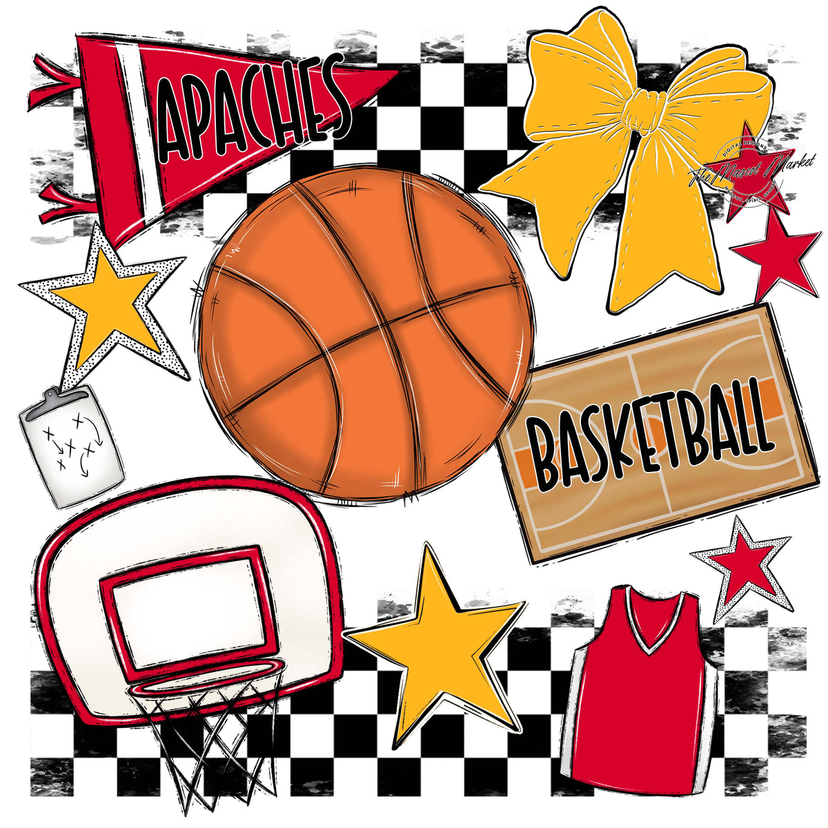 Apaches Basketball Checkers Design-Red & Yellow