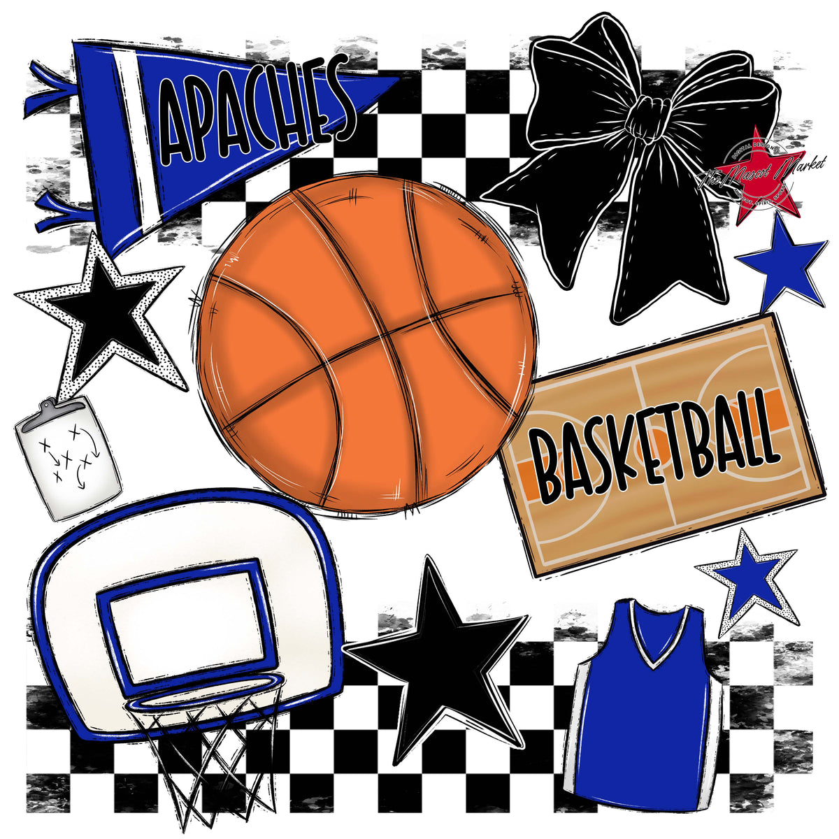 Apaches Basketball Checkers Design-Royal Blue