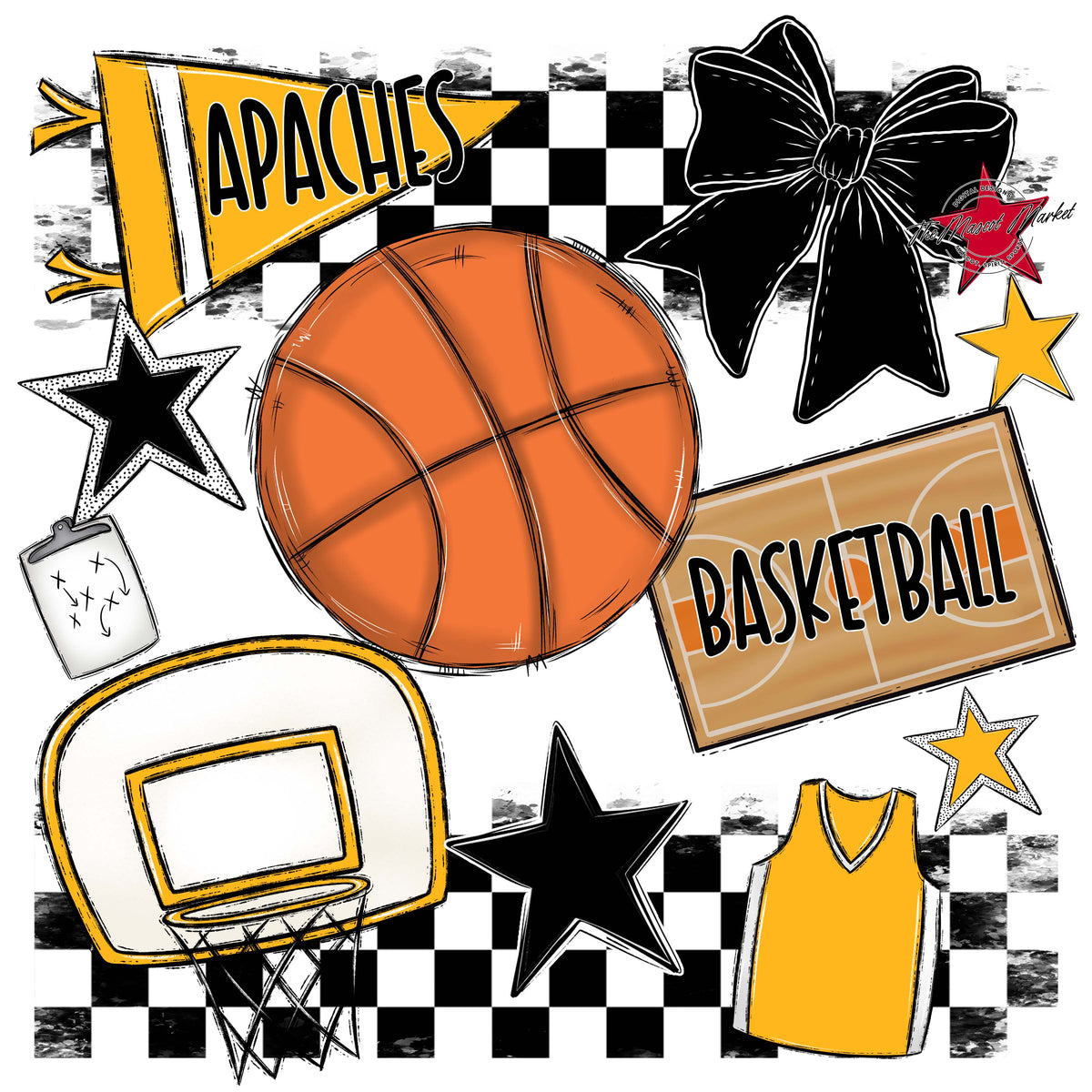 Apaches Basketball Checkers Design-Yellow