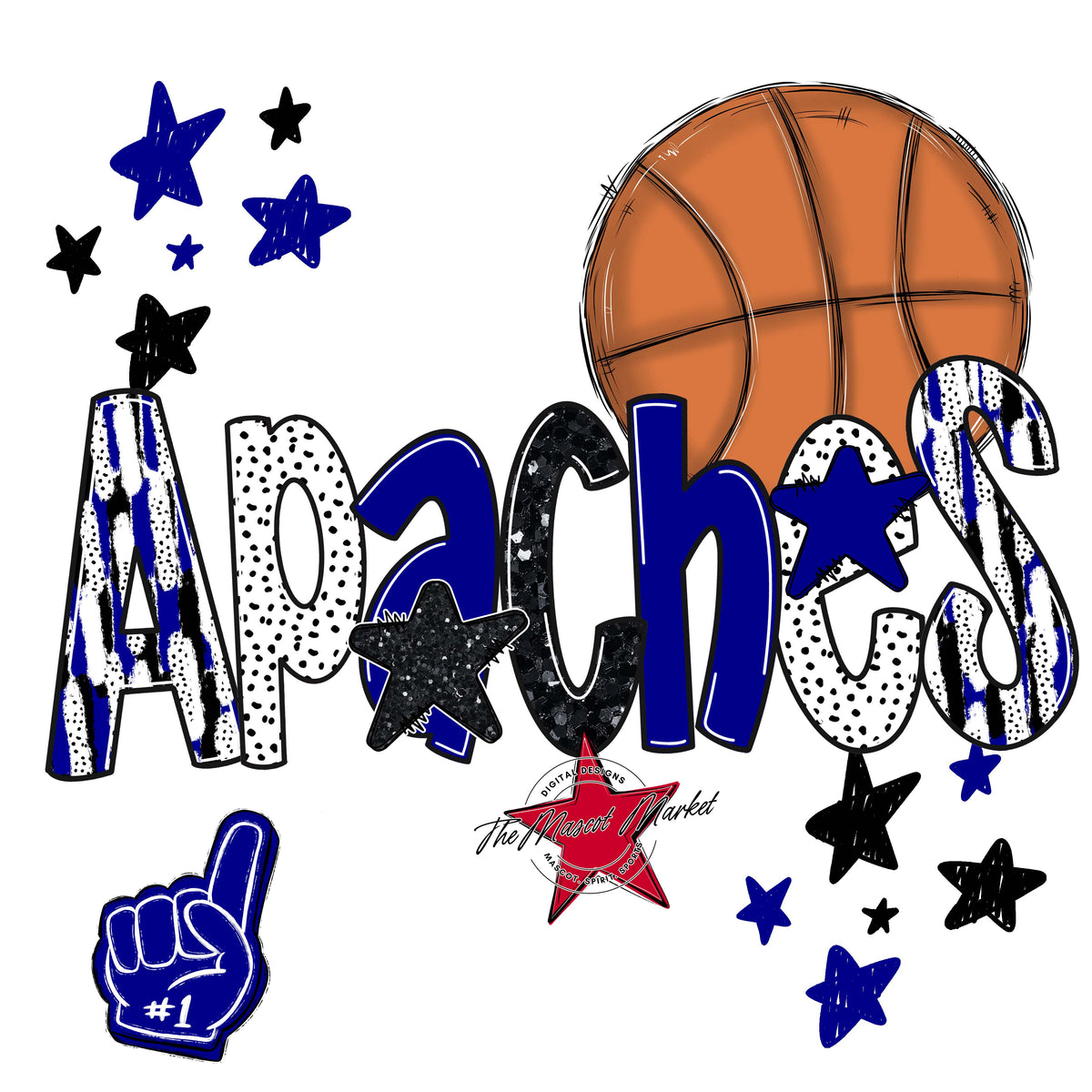 Apaches Basketball Scrape-Blue