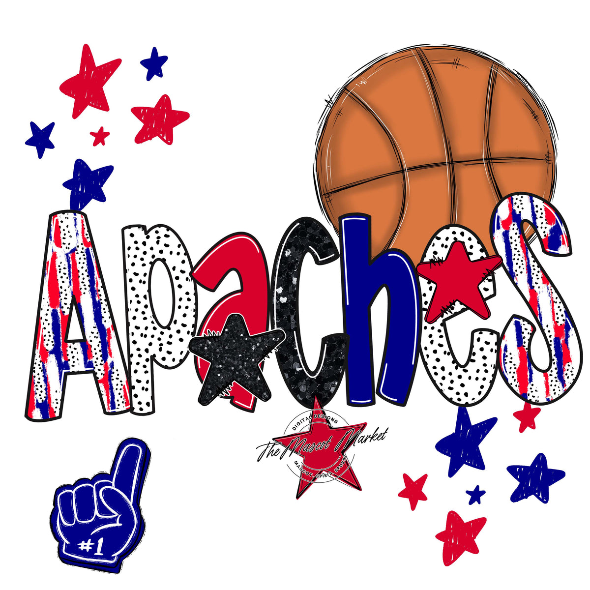 Apaches Basketball Scrape-Blue & Red