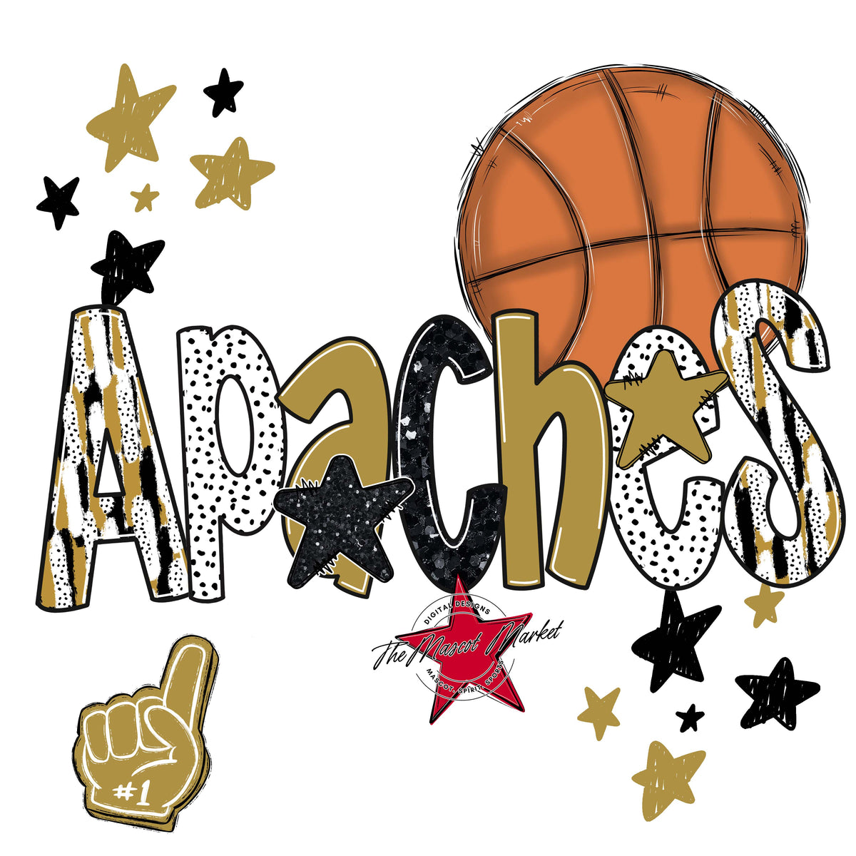 Apaches Basketball Scrape-Gold