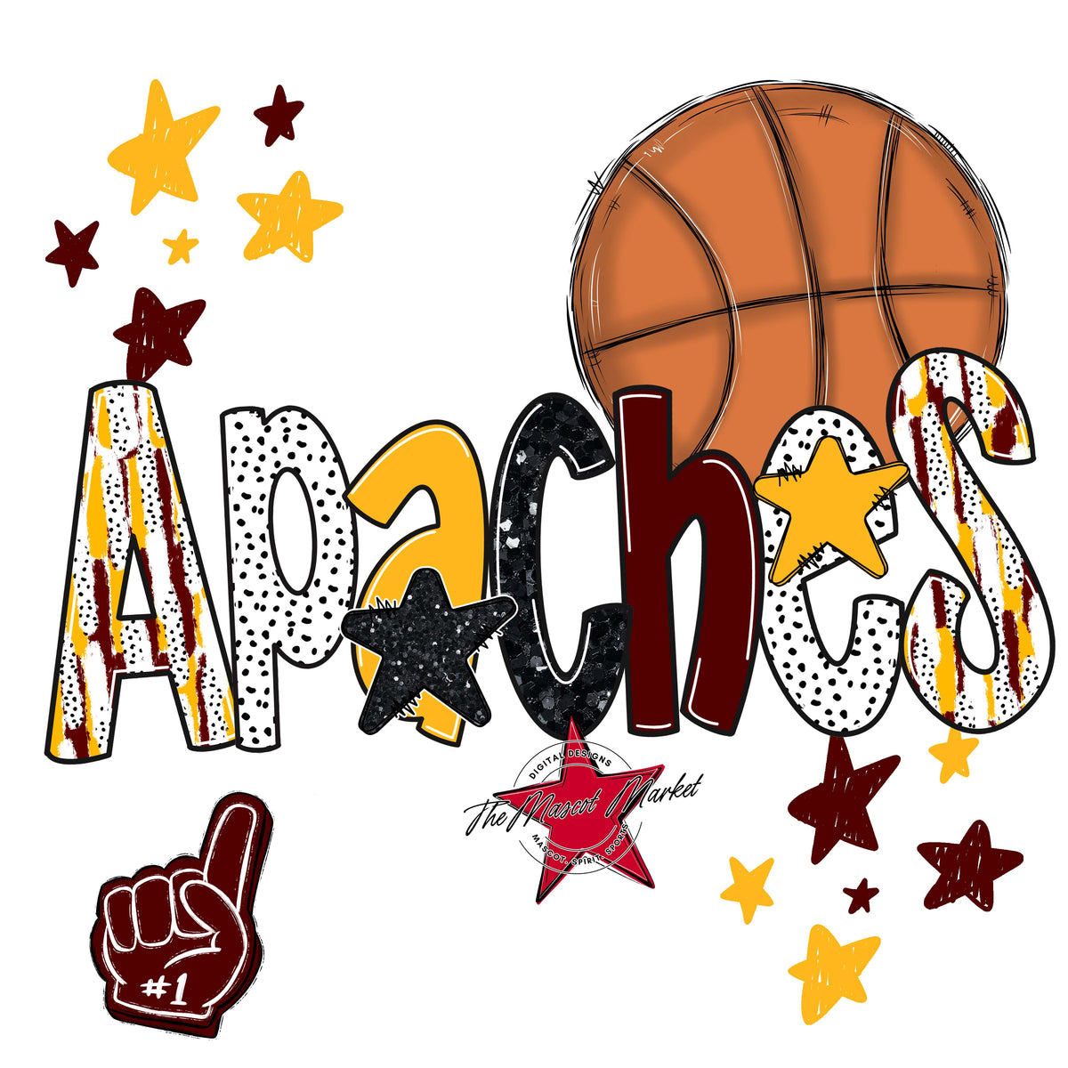Apaches Basketball Scrape-Maroon & Yellow