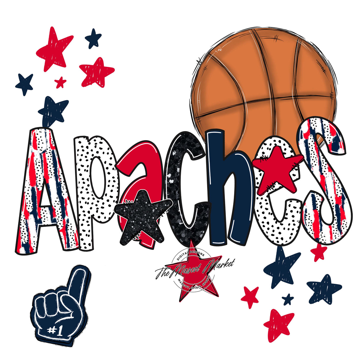 Apaches Basketball Scrape-Navy & Red