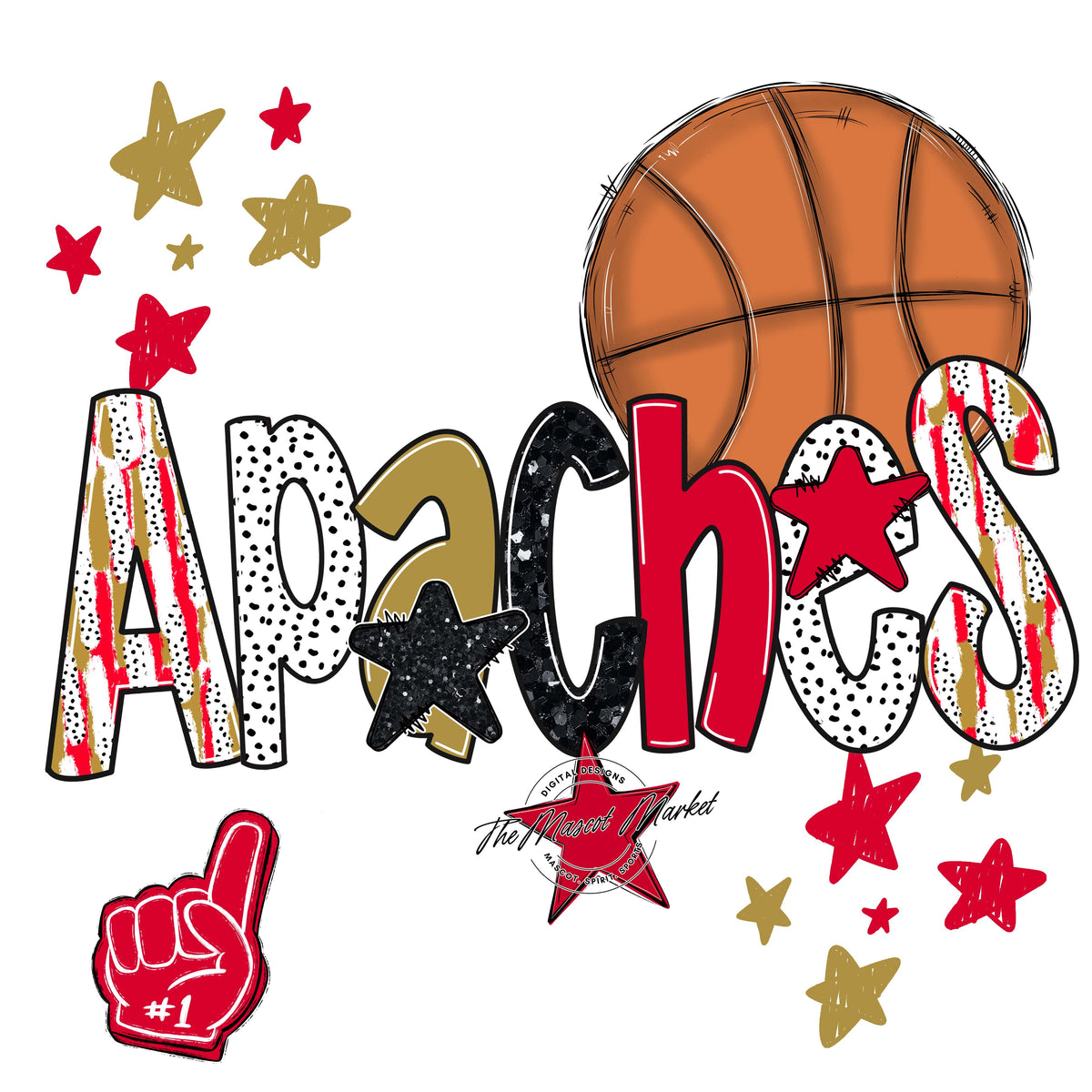 Apaches Basketball Scrape-Red & Gold