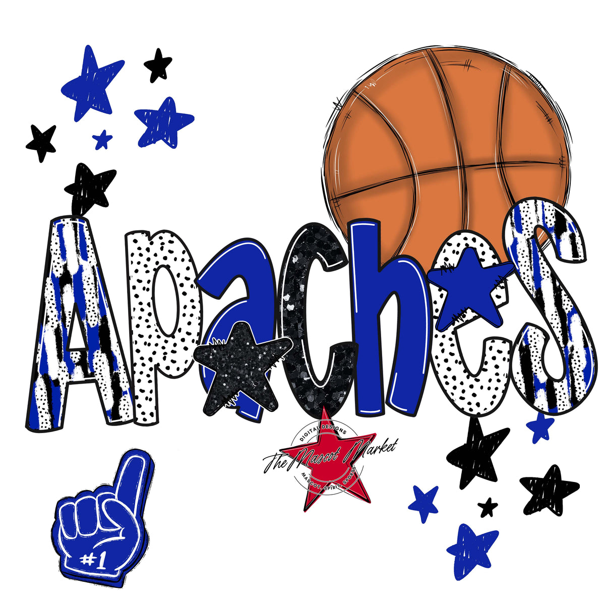 Apaches Basketball Scrape-Royal Blue