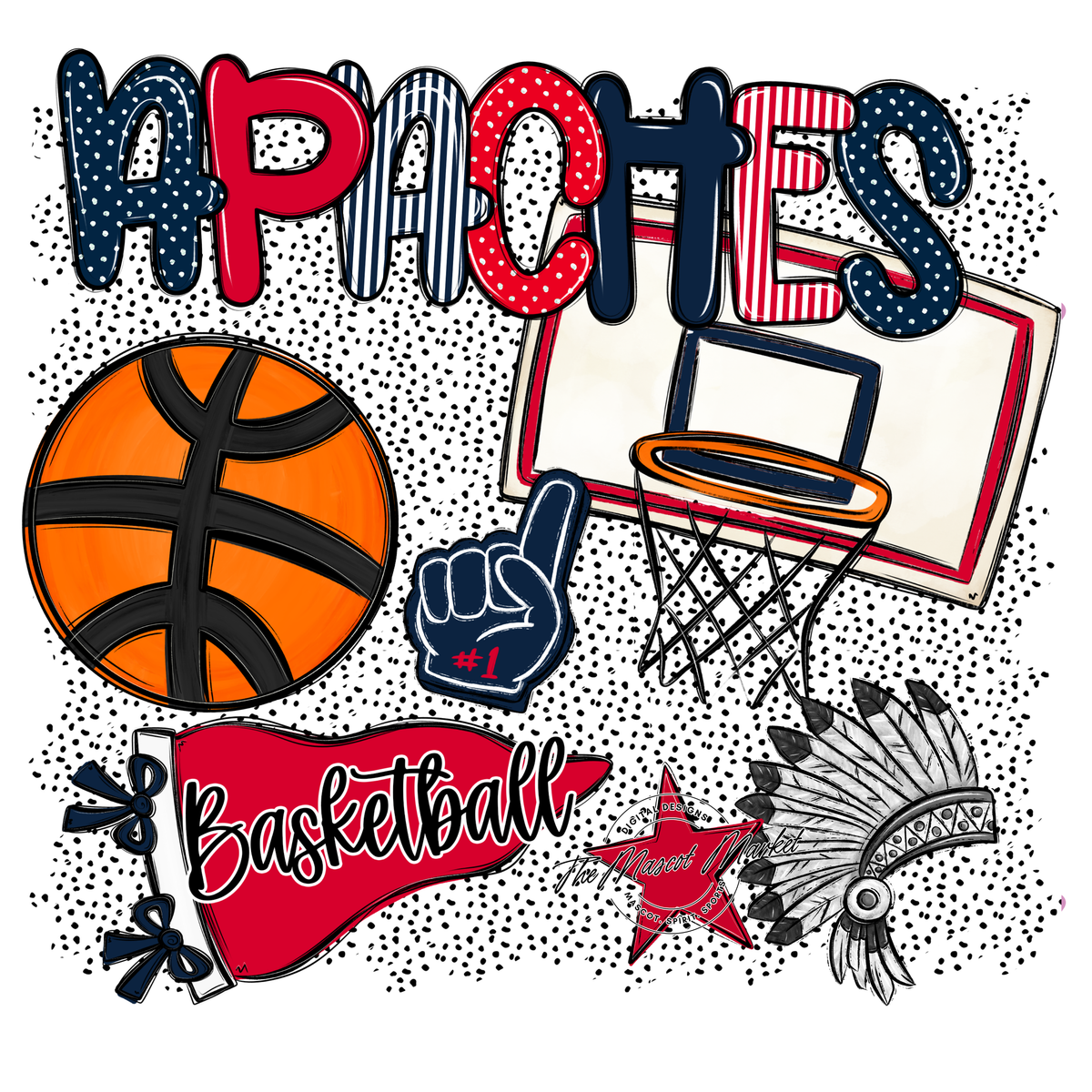 Apaches Basketball Spirit-Navy & Red