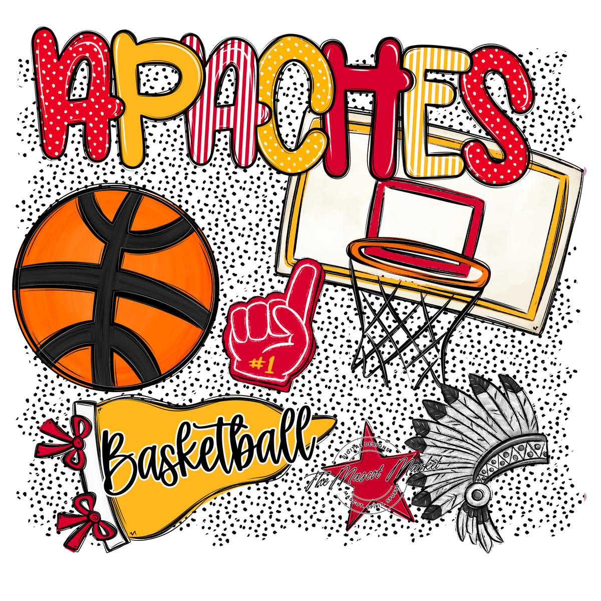Apaches Basketball Spirit-Red & Yellow
