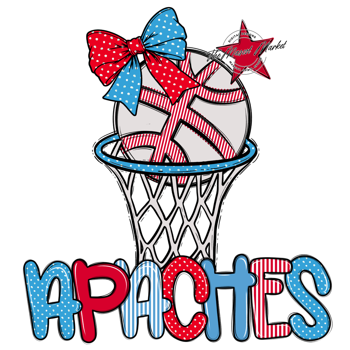 Apaches Basketball Spirit Design-Carolina Blue & Red