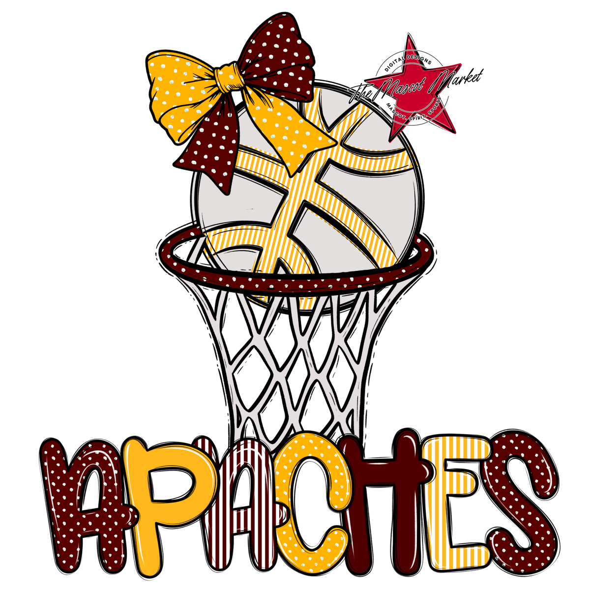 Apaches Basketball Spirit Design-Maroon & Yellow
