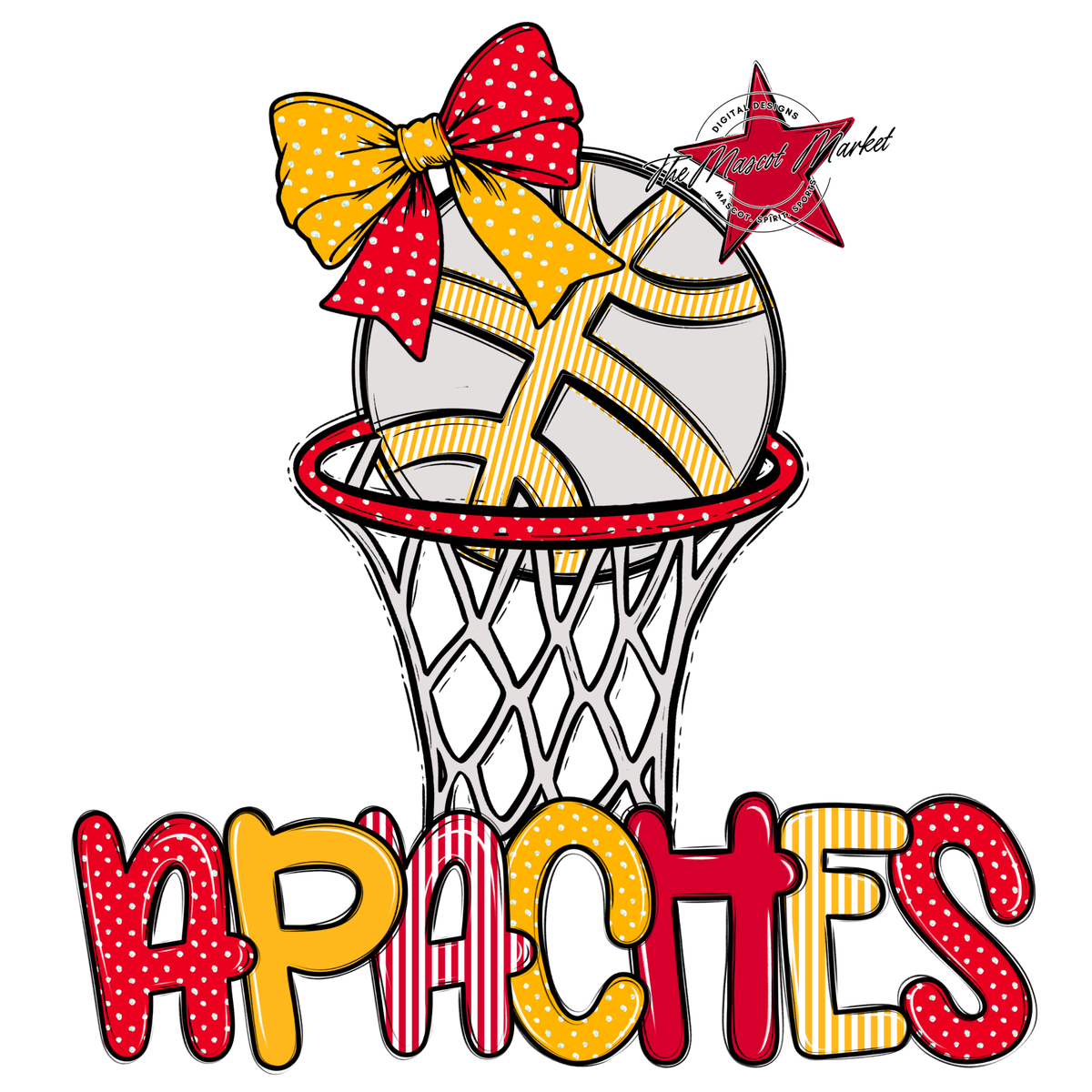 Apaches Basketball Spirit Design-Red & Yellow