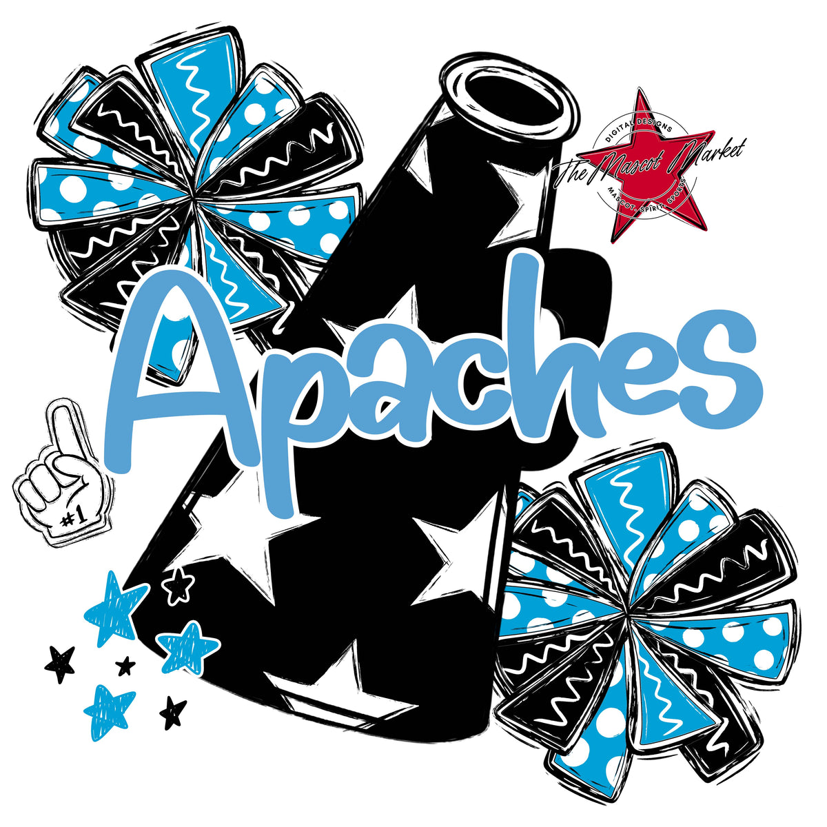 Apaches Black Megaphone-Carolina Blue