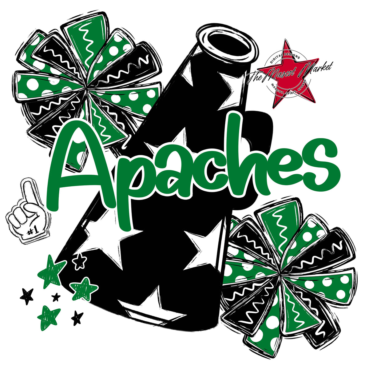 Apaches Black Megaphone-Kelly Green