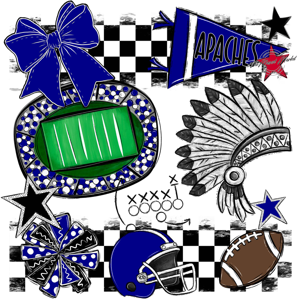 Apaches Checkers Mascot Spirit Design-Blue