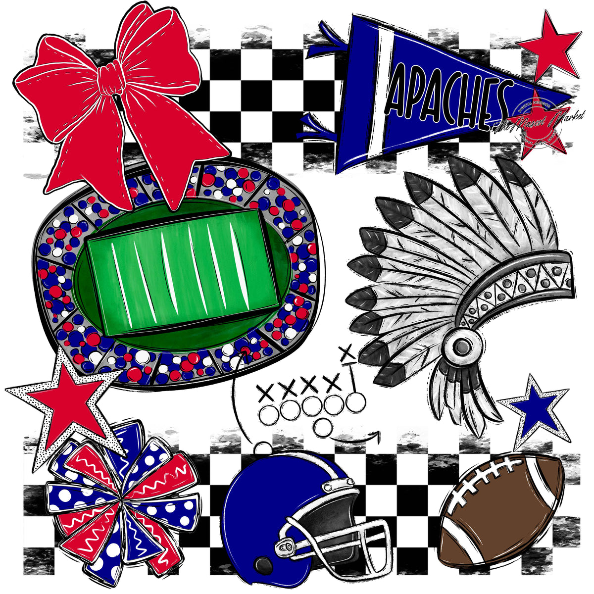 Apaches Checkers Mascot Spirit Design-Blue & Red