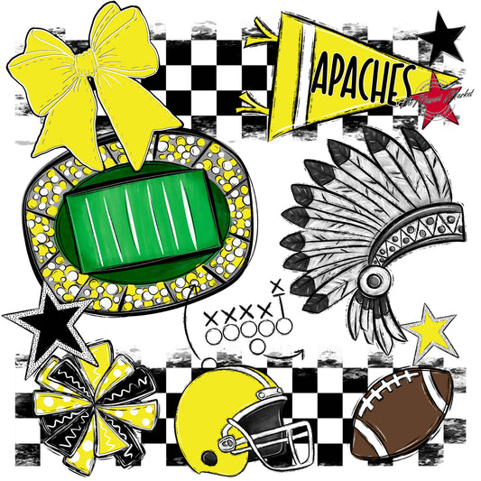 Apaches Checkers Mascot Spirit Design-Bright Yellow